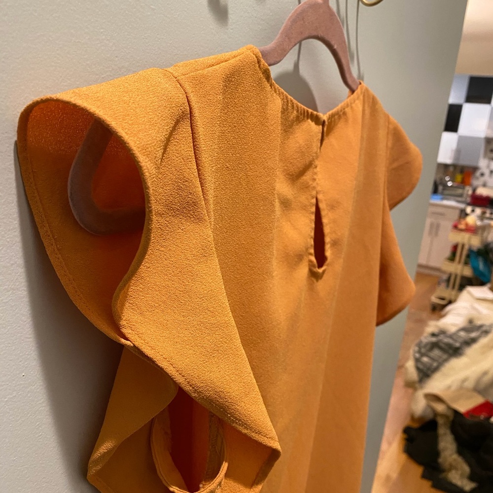 Zara Work Top | Orange Ruffle Sleeve Top